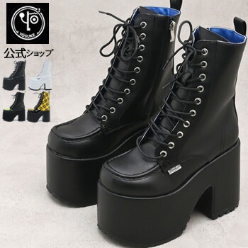 公式SHOP特典キズ補修液付 / ヨースケ 厚底ブーツ レディース レースアップブーツ ショート 12cm厚底ヒール