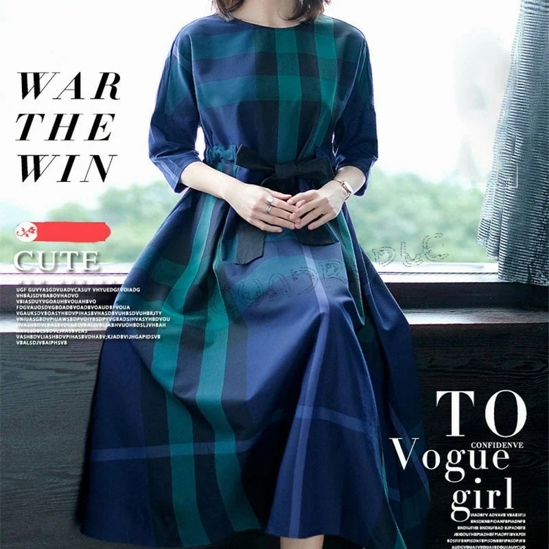 【急速出荷 2025年新作】ワンピース レディース きれいめ ロング丈 可愛い エレガント 体型カバー 韓国風 半袖 五分袖 シャツ ワンピ 格柄 チェック 通勤通学 大きいサイズ ゆったり 30代4