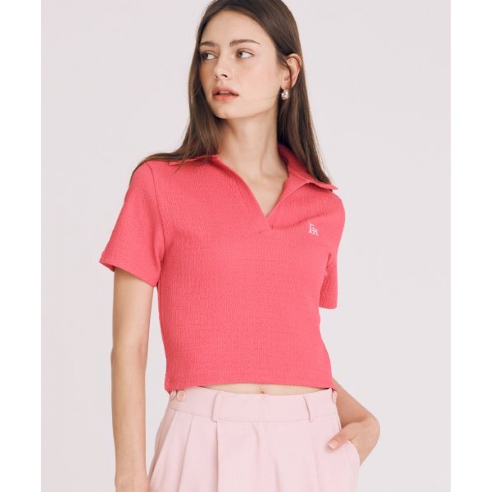 FREIHEIT Vネックオープンカラートップ (ピンク)