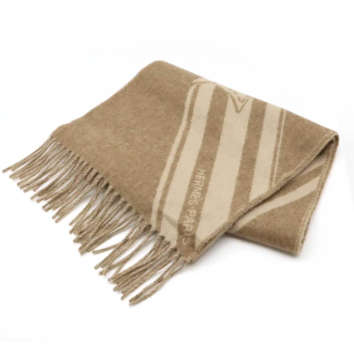 マフラー フリンジ 『ジグザグのサングル』 カシミア100% カシミヤ ブラウン ベージ