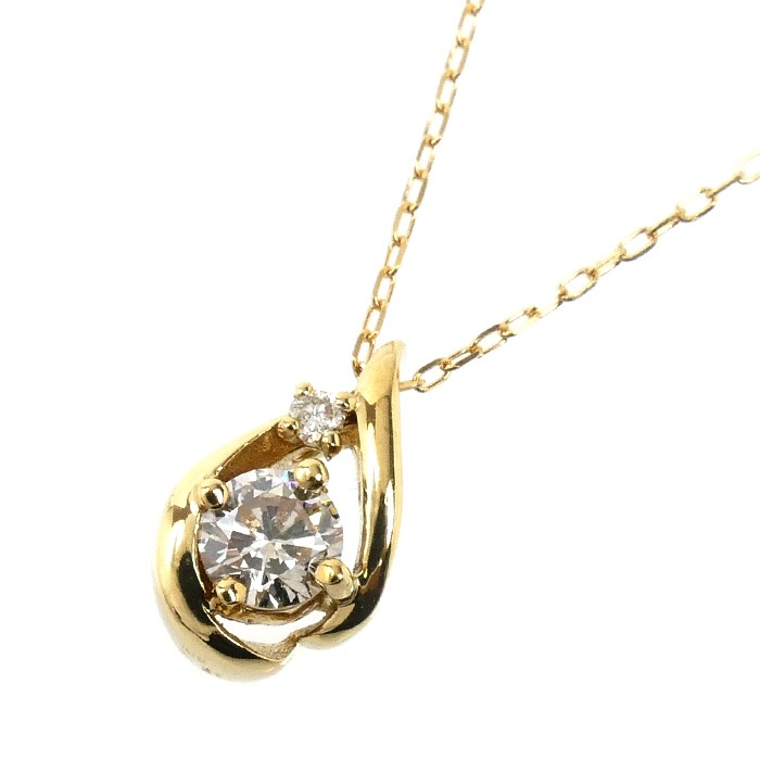 K18YG イエローゴールド ネックレス ダイヤモンド0.21ct 1.6g 40cm しずく レディース 中古