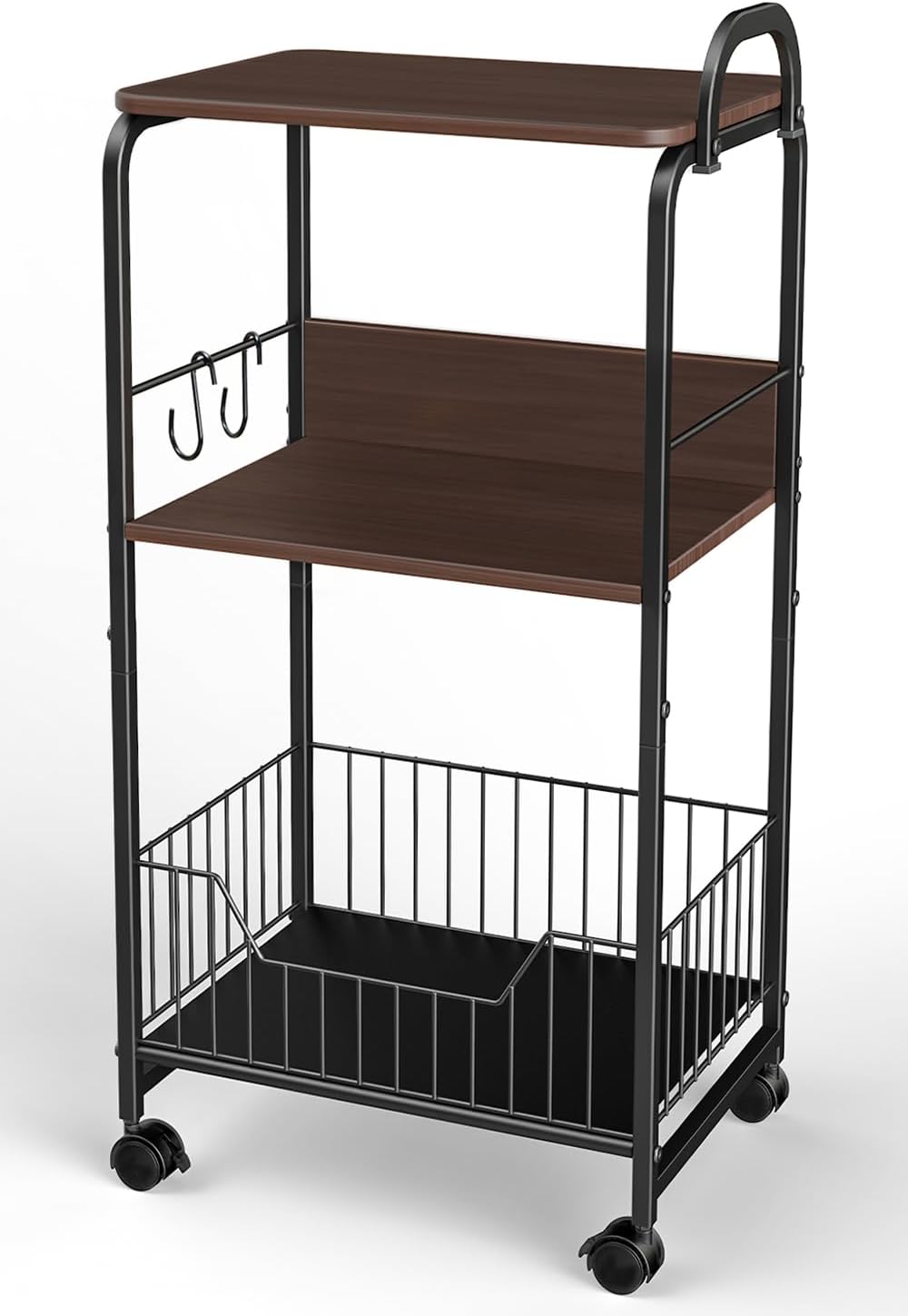 キッチンワゴン 天板付き キッチン ラック キッチン 収納 棚 キャスター付き 3段 バスケットラック 炊飯器 調味料 小物 台所 洗面所 居間 リビング カート 隙間 収納ワゴン ラッ