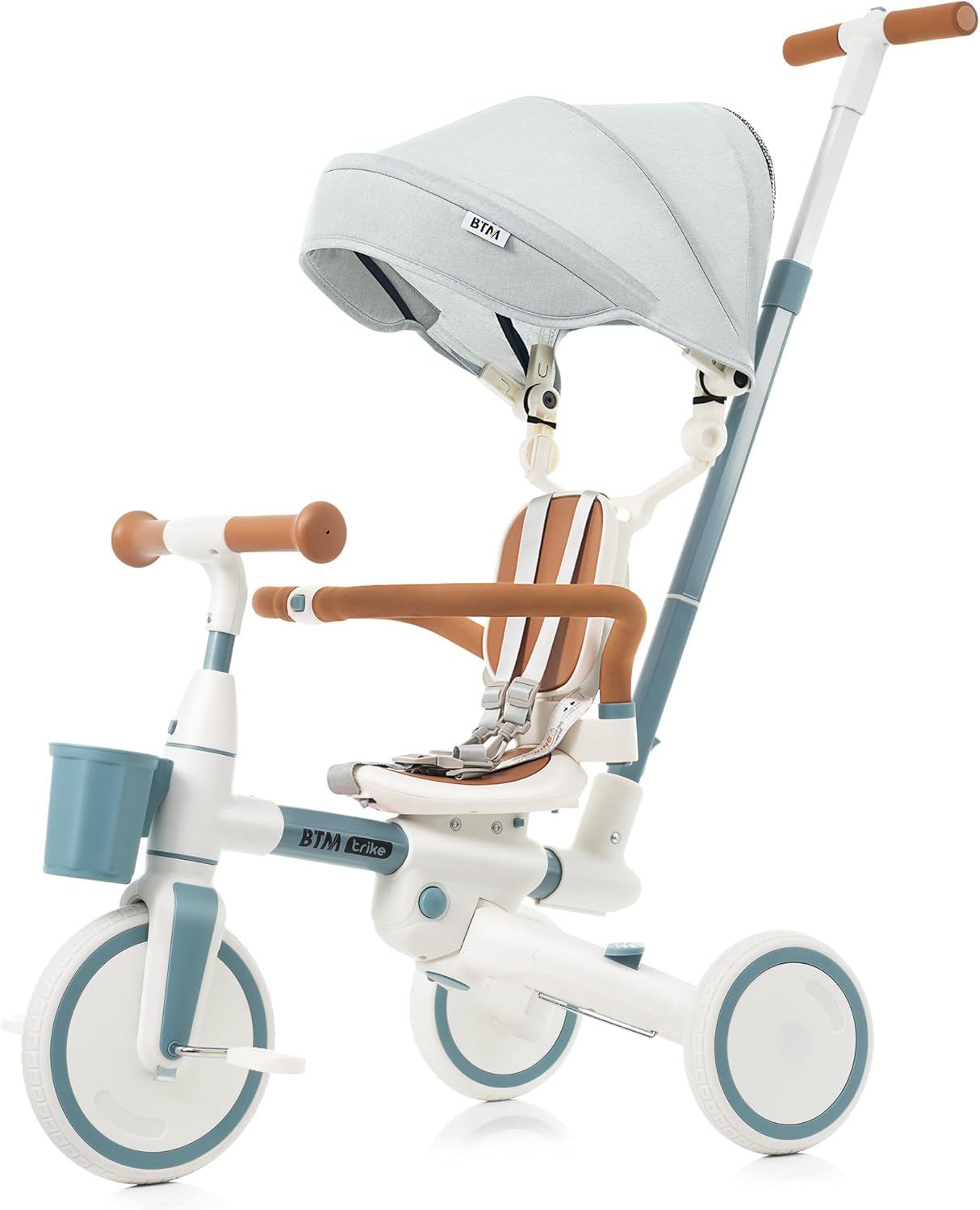 BTM 子供用三輪車 押し棒付 7in1 多機能 座面回転 キッズバイク 座面回転 ブルー