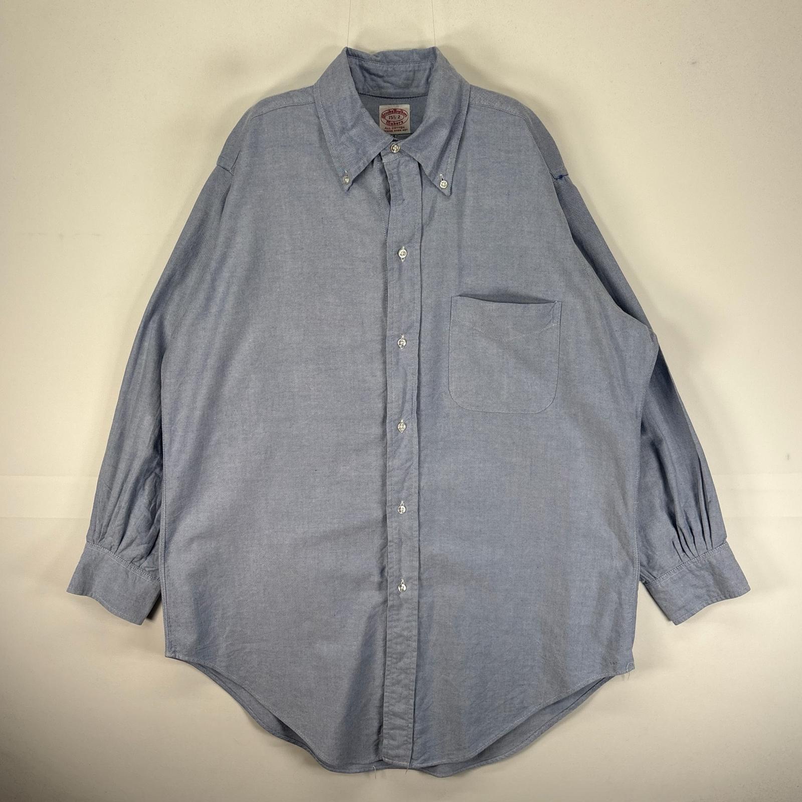 古着 60s～70s/60年代～70年代 ヴィンテージ 長袖シャツ ボタンダウン 胸ポケット M ブルー系 メンズ