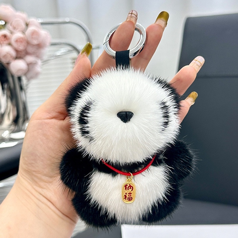 リアルミンクファーかわいいレッサーパンダぬいぐるみランドセルバッグペンダント車のキーホルダーペンダントレディースぬいぐるみペンダント