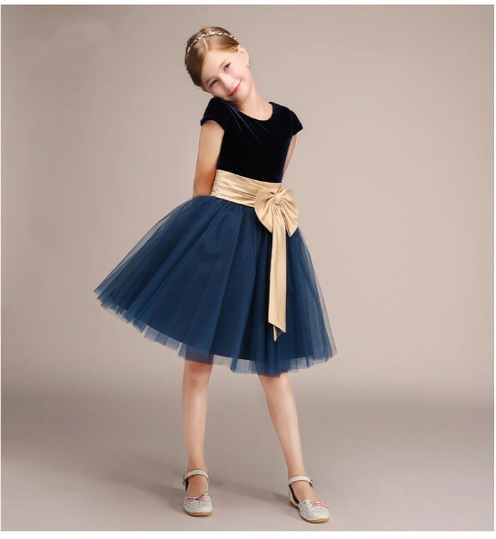 子供ドレス 女の子 パーティー フォーマル お姫様 チュールドレス ショット丈 チュールスカート 子供ドレス フォーマルドレス ステージ衣装 ピアノ発表会 結婚式 演奏会 ネイビー 紺