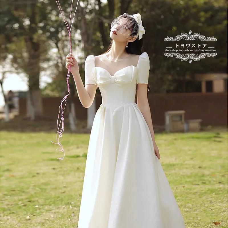 ウェディングドレス前撮り結婚式二次会ホワイト花嫁Aライン白ロングドレス披露宴ファスナーパーティードレスブライダル作ワンピース演奏会