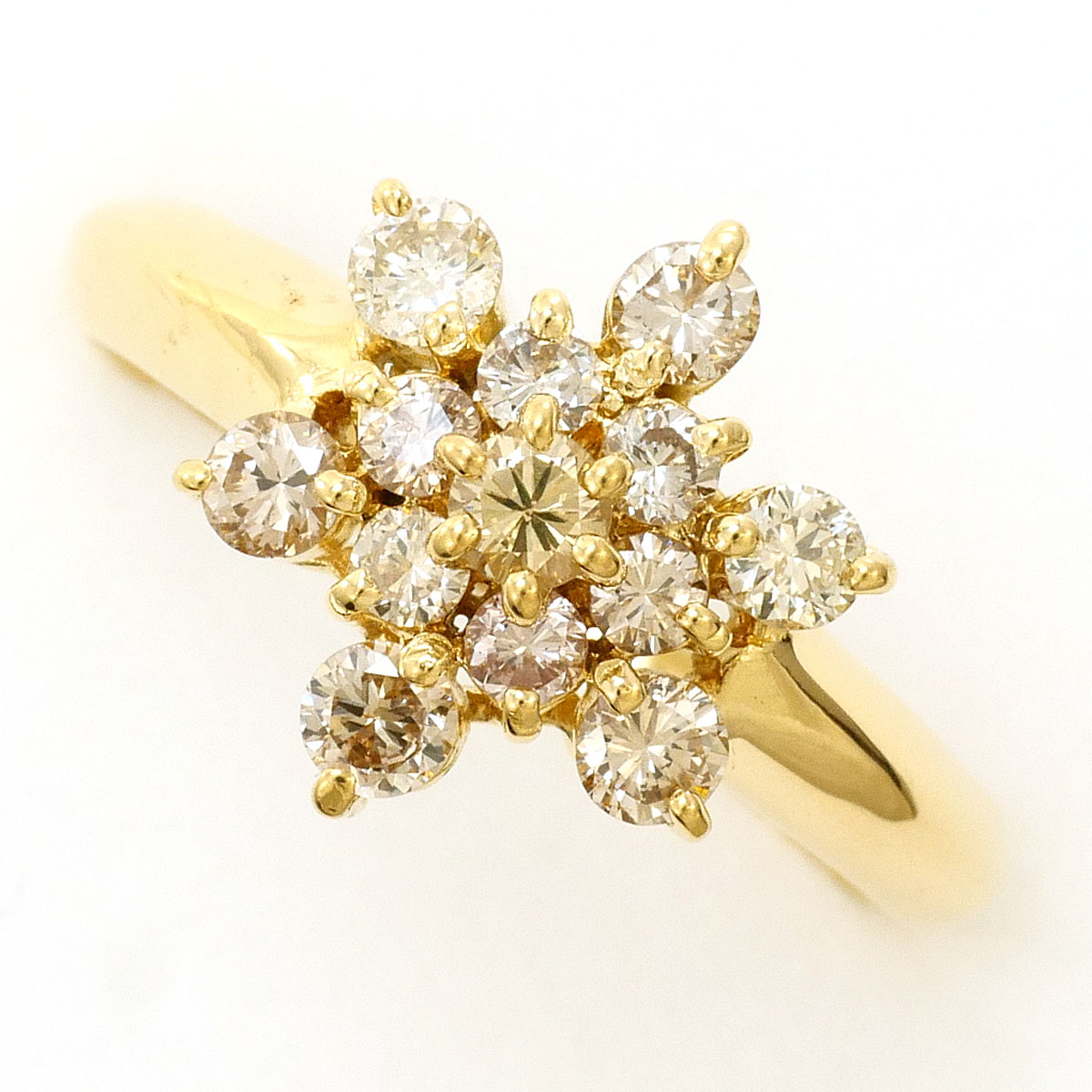 K18 18金 YG イエローゴールド リング・指輪 8号 ブラウンダイヤモンド 0.52ct 総重量約1.9g 中古