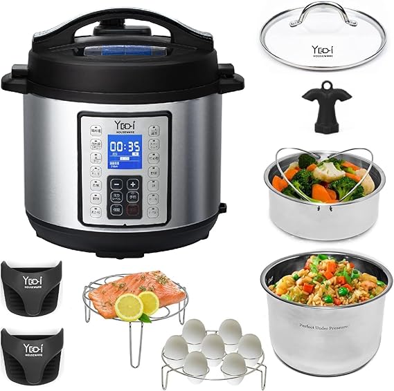電気圧力鍋 大容量 6L（2-5人向け）作り置き可能 付属品12点セット 9IN1 スロークック(低温) 無水 オートミール 蒸し ヨーグルト 炊飯 炒め スープ 保温 ケーキ 予約 自動調理 高圧力