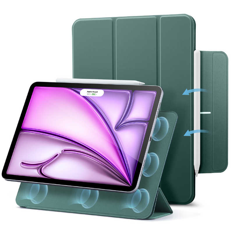 ESR　13インチiPad Air(M3/M2)12.9インチ iPad Pro(第6/5/4世代)用 マグネットケース 三つ折りスタンド フォレストグリーン　1B1980902