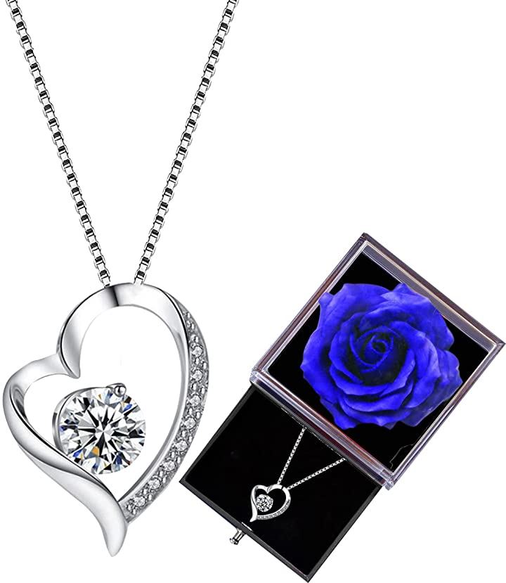 ネックレス レディース 45cmチェーン アクセサリー シルバー925 オープンハート型 ジュエリーブルー薔薇( ジュエリーブルー)