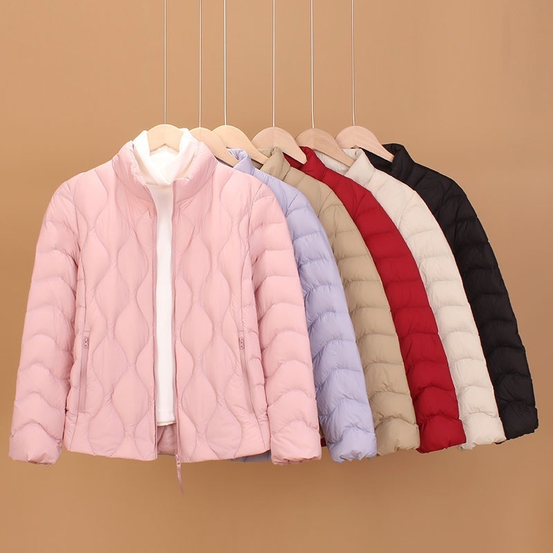 ダウンジャケットのレディーススタンドカラーファッションカジュアルで優雅で暖かくて体を整えて痩せて見える百合コートのヒョウタン柄ファッション