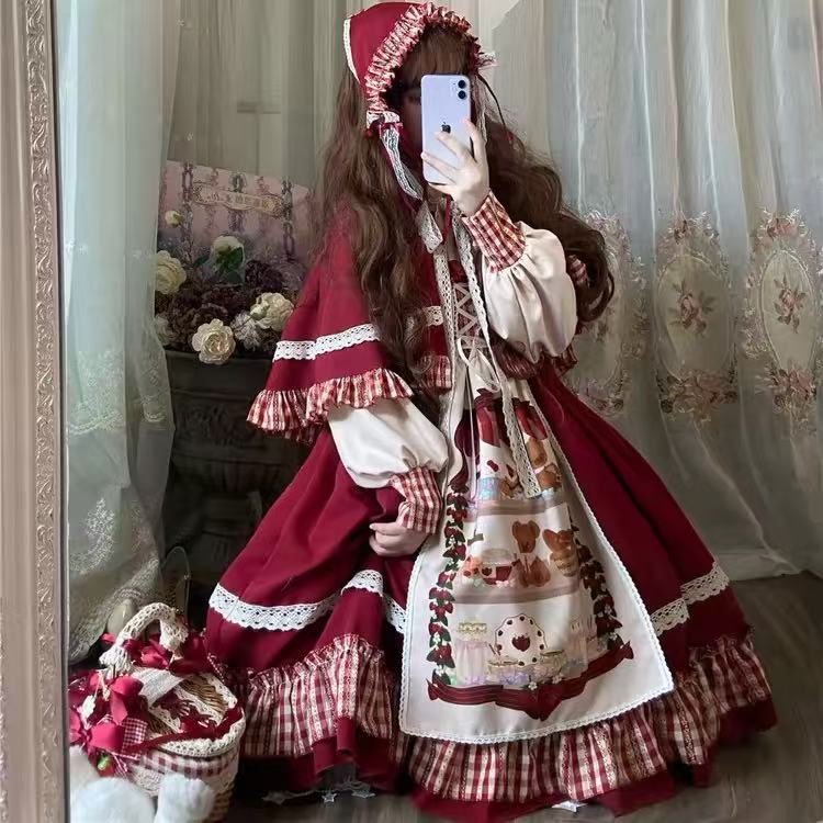 赤ずきん風 ロリータ ワンピースハロウィーン コスプレ クリスマス レッドケープOPワンピース 長袖 可愛い少女服 マッチ売りの少女 変装