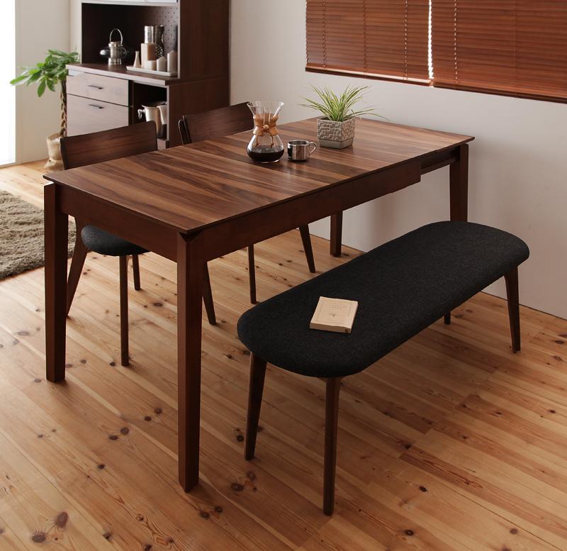 伸縮ダイニングセット 天然木ウォールナット 4点セット(テーブル+チェア2脚+ベンチ1脚)