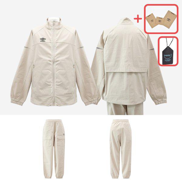 軽量ウインドブレーカーアノラックジャケット アクティブオールラウンド スタンネック ウォームアップ セット 男性 女性 ベージュ [デパート版]
