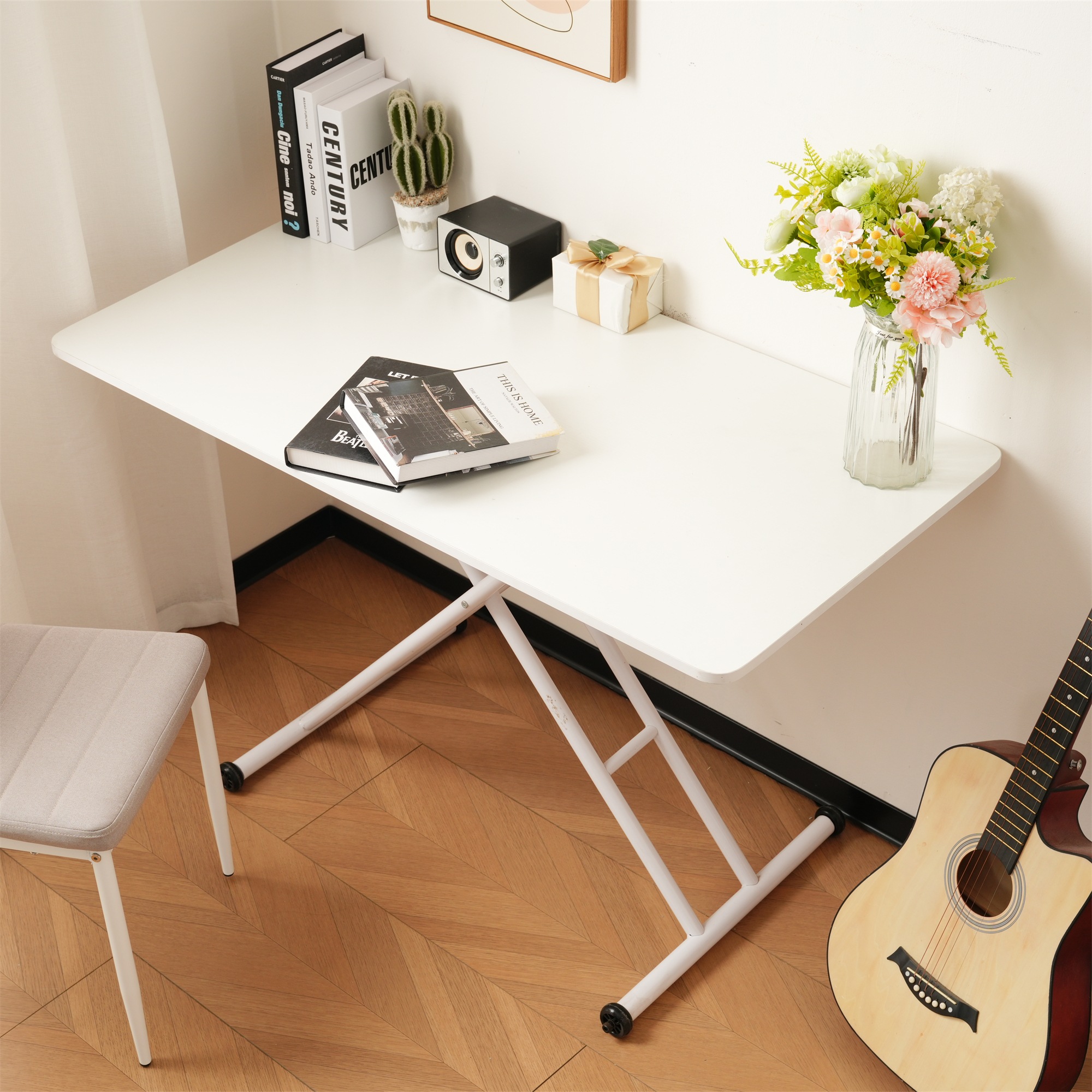 【国内発送送.料無料】A122ホワイト テーブル ガス圧昇降式テーブル 昇降テーブル ローテーブル キャスター付き 折りたたみ ガス圧 昇降式 無段階 高さ調節 15,383円