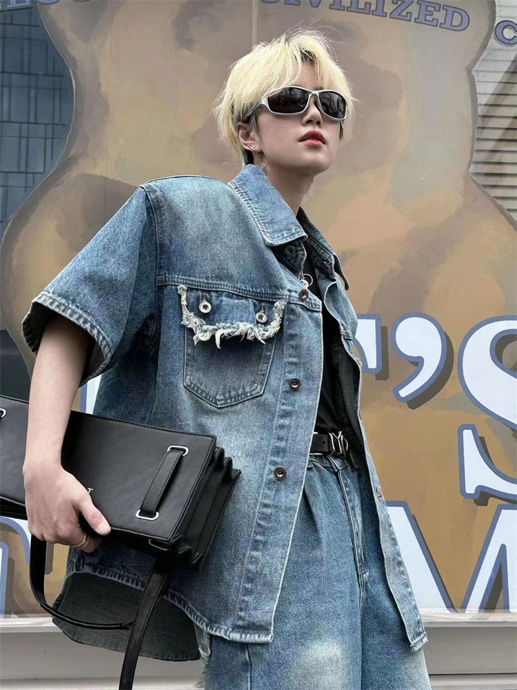 早い者勝ち アメリカンヴィンテージデニムジャケット×7分丈パンツ2点セット