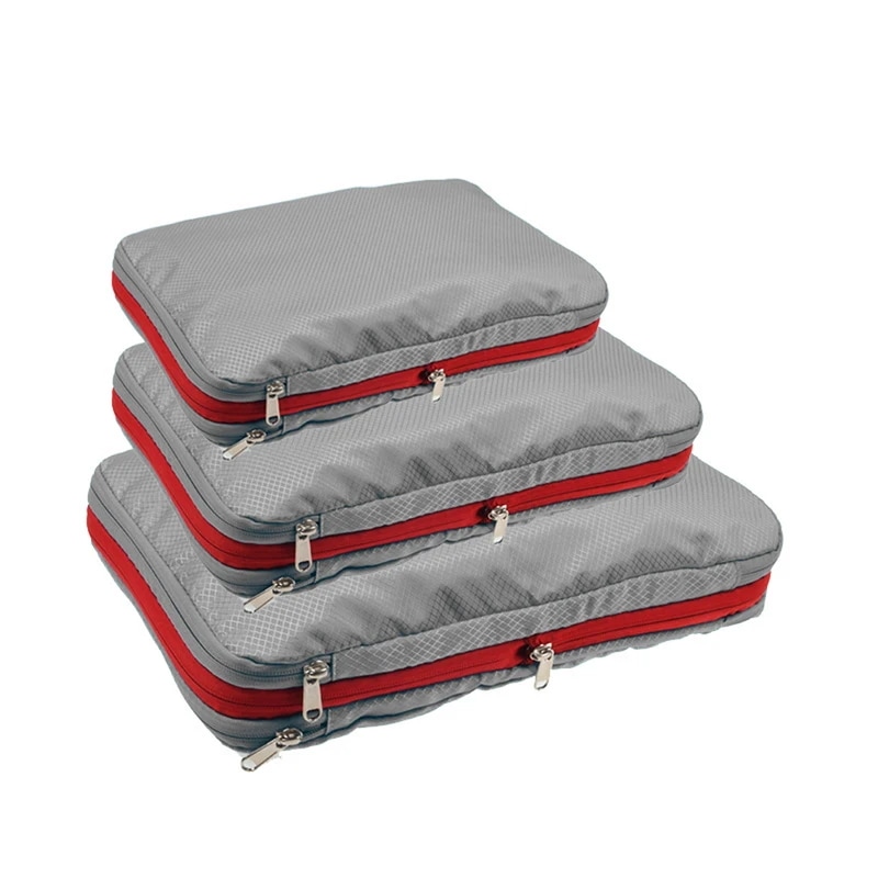 ポータブル二層圧縮バッグ,トラベル収納ポーチ,収納バッグ 3PCS Grey