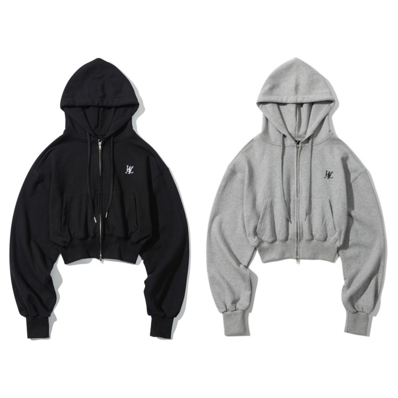 WOOALONG / Signature Crop Hoodie Zip-up 2color