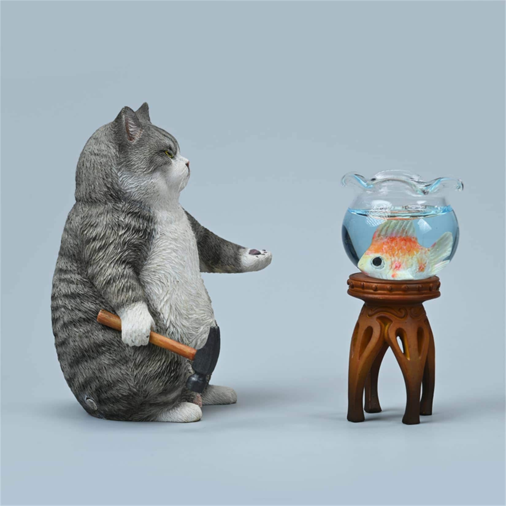 JXK 1/6 サイズ 槌 猫 金魚 可愛い ネコ 動物 リアル フィギュア 樹脂 プラモデル 大人のおもちゃ 模型 11cm級 ネコ好き プレゼント 置物