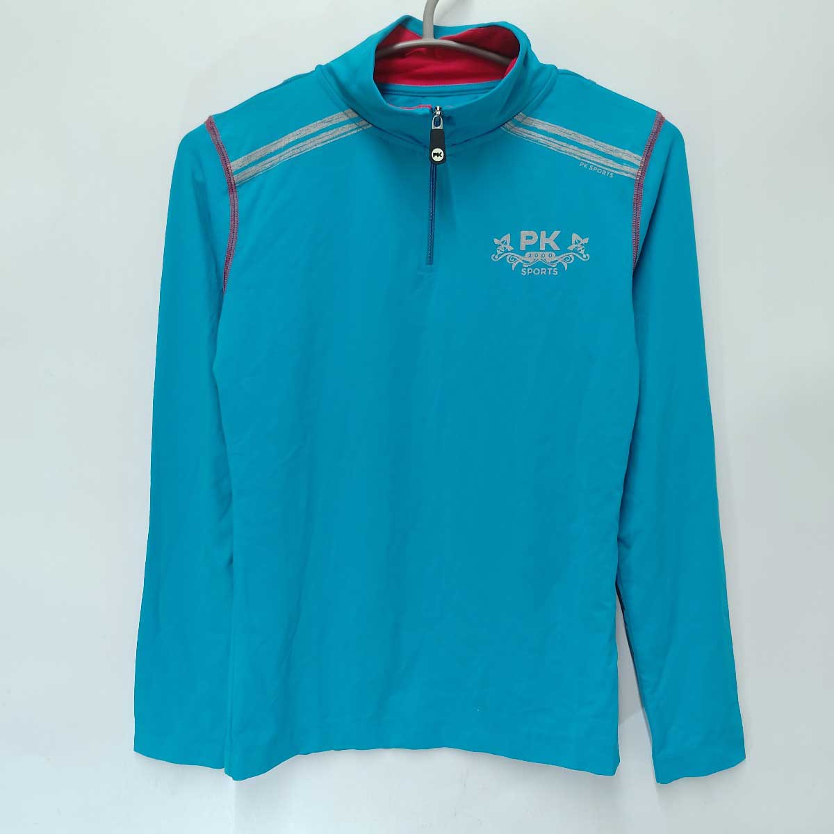 【中古・未使用品】PK INTERNATIONAL ハーフジップ ストレッチ 長袖 ライディングシャツ ロングスリーブ S ブルー レディース 乗馬 馬術