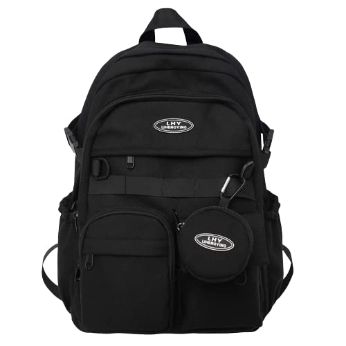 [ZIBENS] リュック レディース リュックサック 通学 韓国 防水 大容量 ミニポーチ カジュアル タウンリュック (ブラック)