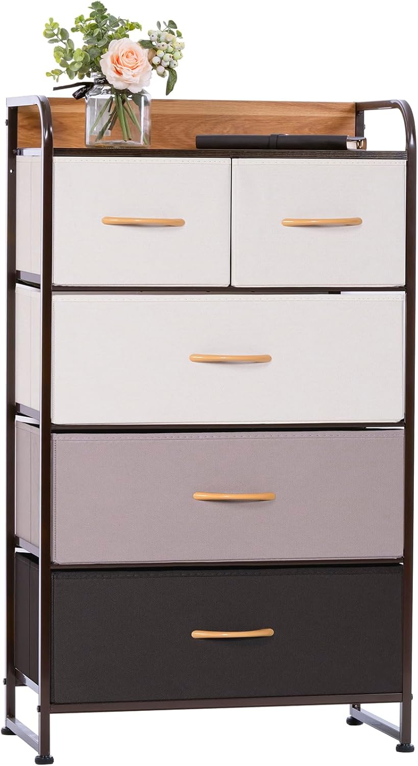 一人暮らし向け 引き出し付きファブリックキャビネット おもちゃ・衣類収納 多機能収納 落下防止 ロースタンド スリム 4段 5杯 [幅58×奥行29×高さ99.5cm]