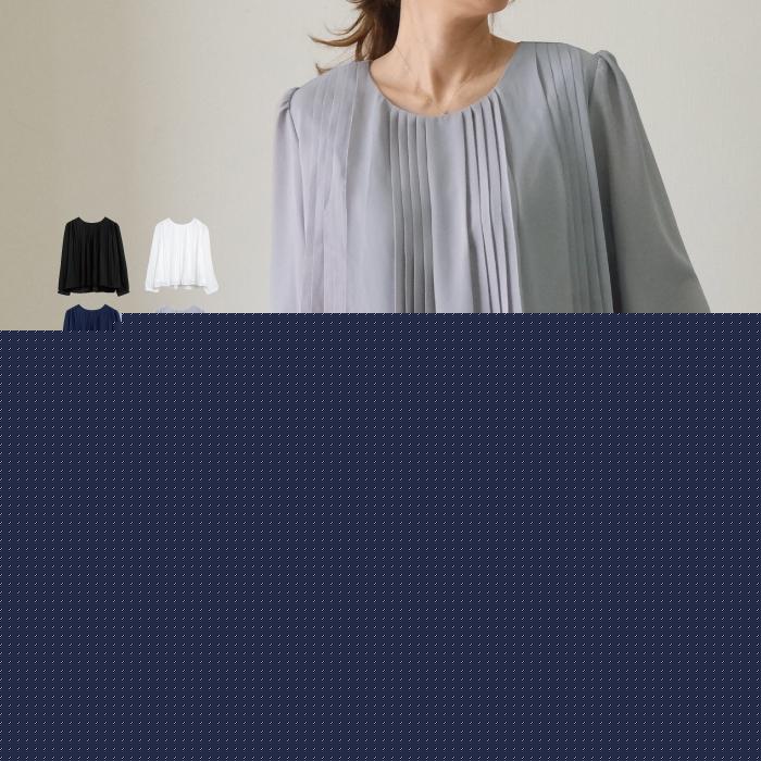 【迅速出荷】販売最低価 ! プリーツデザインシフォンブラウス トップス シャツ レディース ノーカラー プリーツ 春 夏 秋 S M L