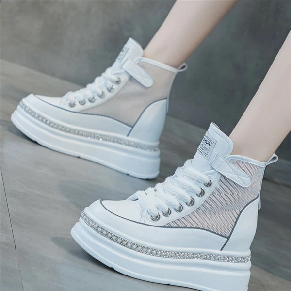 スニーカー 疲れない 身長アップ ハイカットスニーカー レディース 厚底 白 レースアップ 美脚 シンプル 編み上げ 通勤靴 かわいい 歩きやすい 履き心地よく 軽い おしゃれ かわいい 歩きやすい