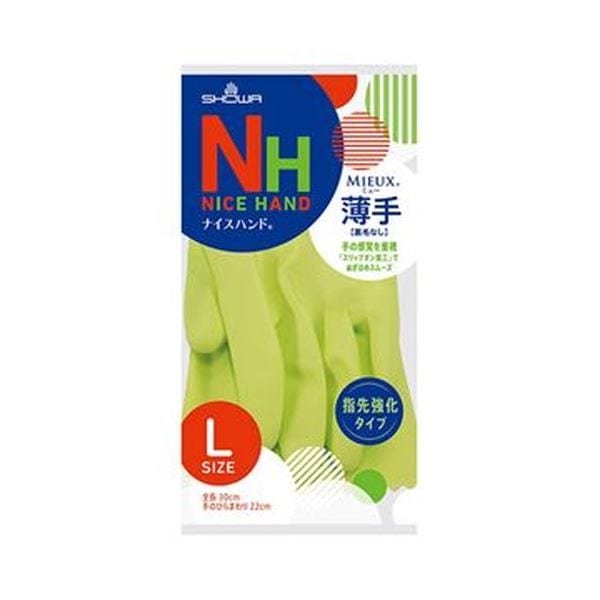 (まとめ)ショーワグローブ ナイスハンドミュー薄手 L グリーン NHMU-LG 1セット(10双)(×10セット)