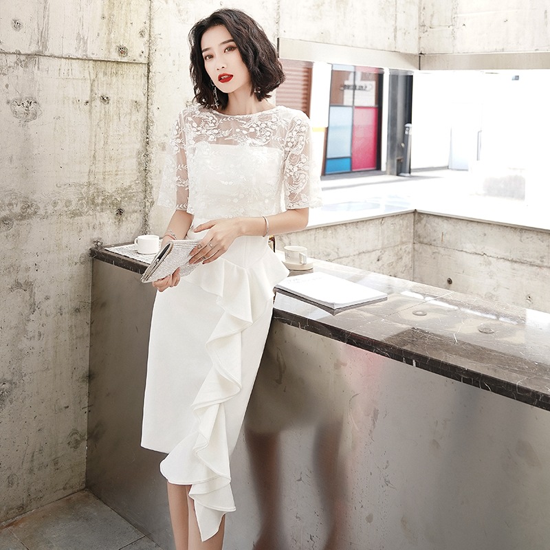 パーティードレス タイトワンピース 夏 2wayワンピース ひざ下ワンピース レディース レース 半袖 飲み会 結婚式 気質 お呼ばれ 大人 着痩せ-635