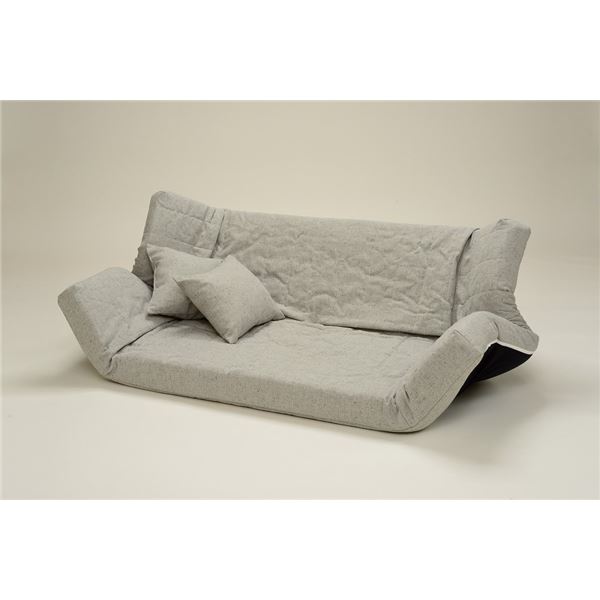 低反発 リクライニングソファー/ローソファー (2人掛け ファブリック生地 グレイ) 肘付き 同色クッション2個付き 日本製