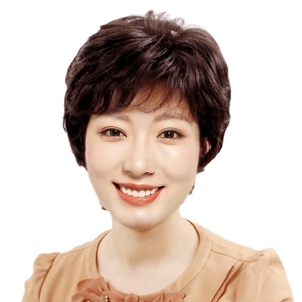 ウィッグ 中高年フルウィッグ 人毛100% 女性用 かつら 母のウィッグ ショート 手植え ウイッグ カール レディース おしゃれ パーマ ふんわり 通気