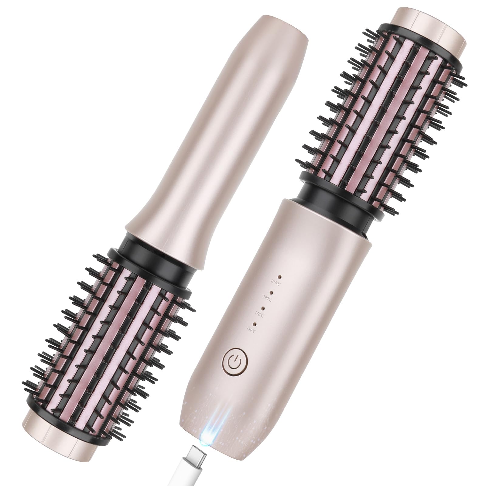 コードレスカーリングアイロンブラシ3-in-1ポータブルヘアアイロン2024年新ヘアストレートナーコーム7000Mah USB充電式トラベルヘアカーラー女性用ピンク