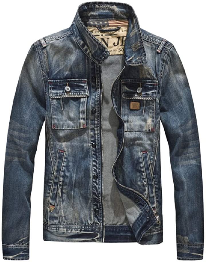 アイセレクトi-select デニム ジャケット Gジャン ダメージ加工 ジッパー メンズ 大きいサイズ( ネイビー, 3XL)