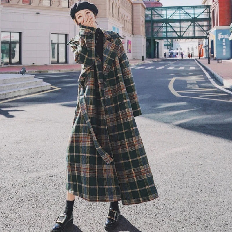 品質いいな品ロングコートコートレディース秋冬アウター厚チェック柄トレンチコート大きいサイズ着痩せお洒落大人ベルト付き体型カバーきれいめ