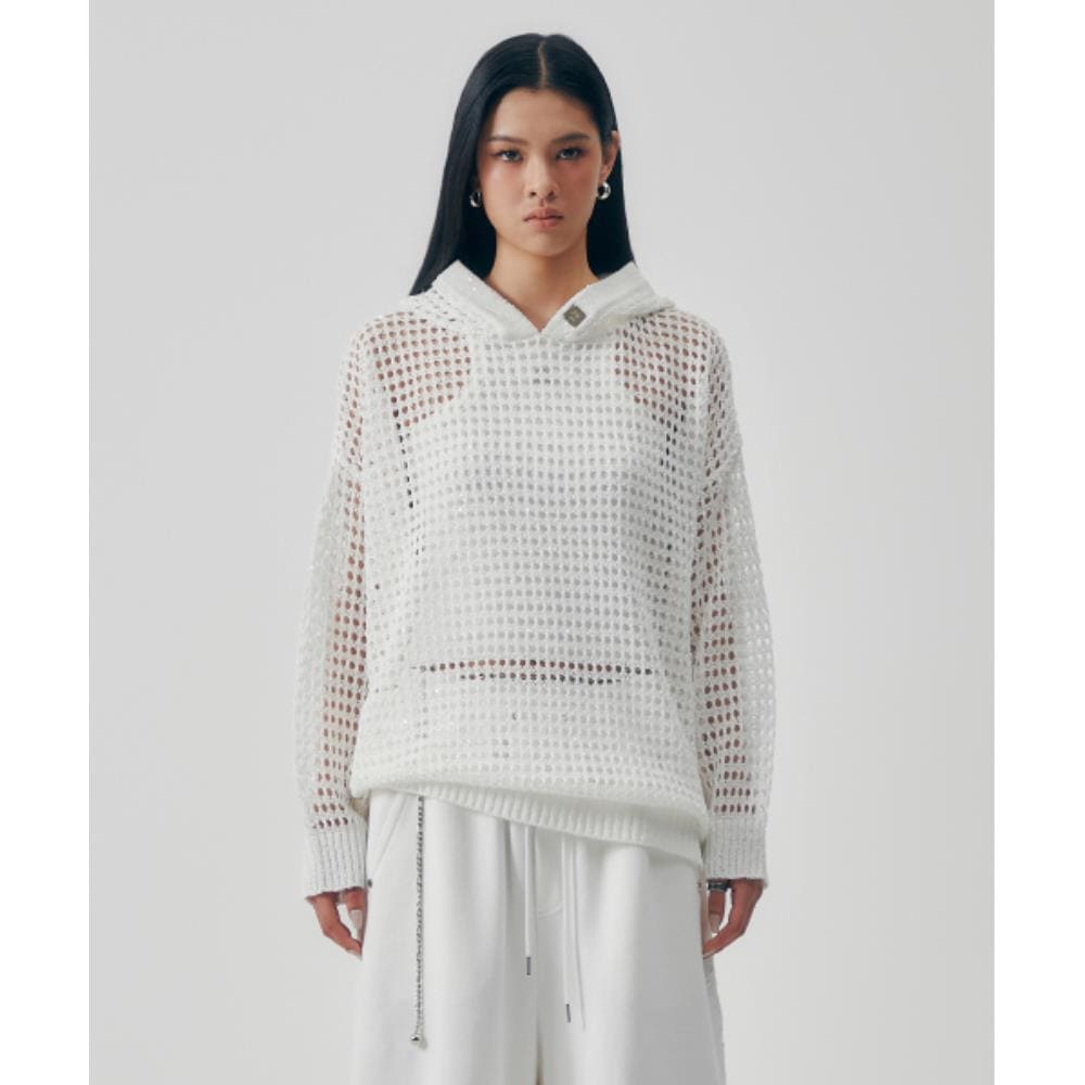 TREEMINGBIRD Metallic Sparkle Knit Pullover White TM25