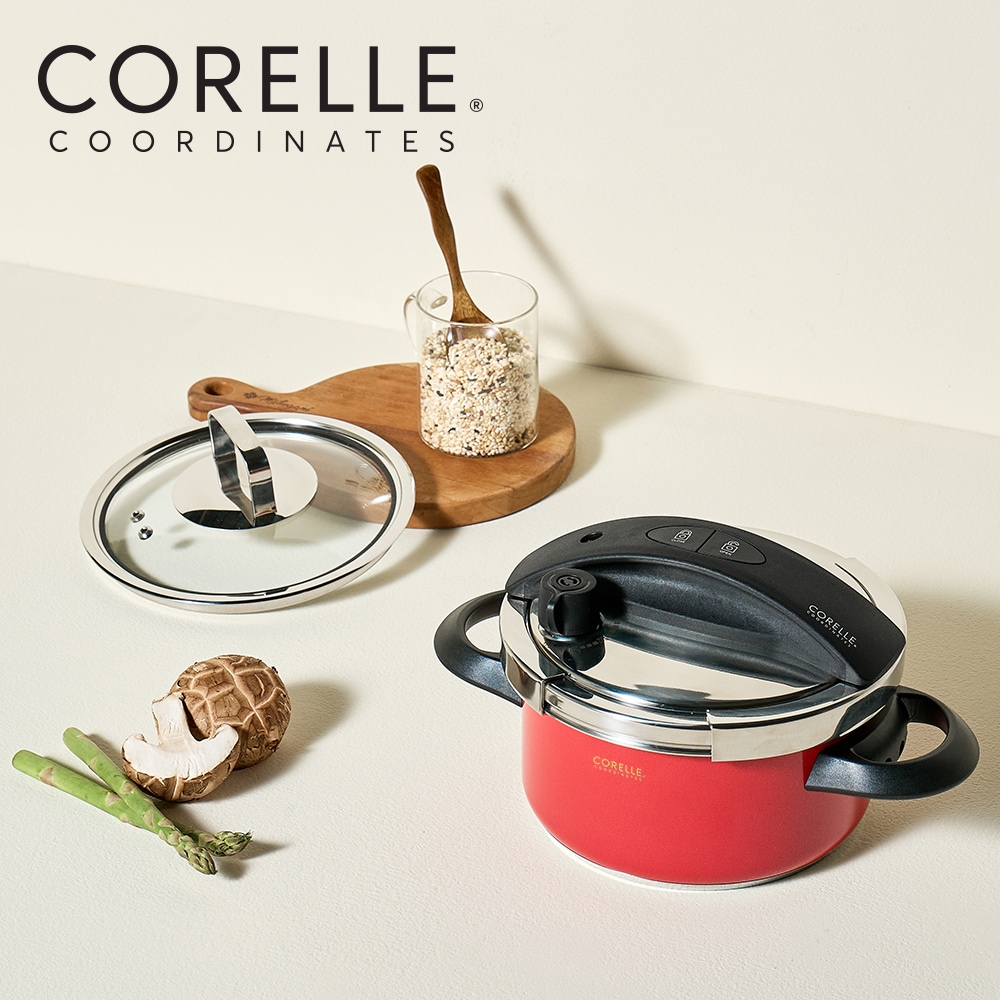 ステンレス圧力鍋 (3.0L) 6つの安全機能 + ガラス蓋 ピンク