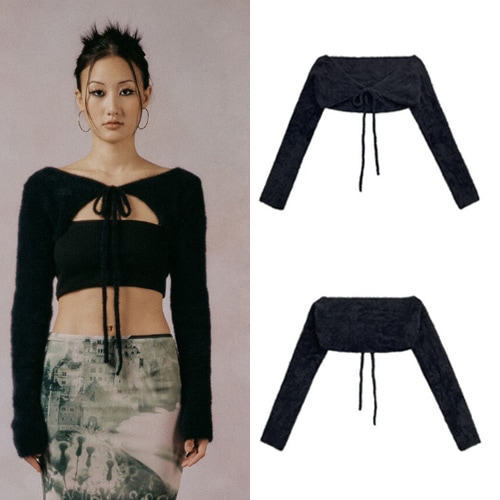 [ルセラフィム ホンウンチェ 着用] [韓国人気女性アイドル着用]Fuzy Knit Bolero BLACK 韓国ファッションスタイル SNSで人気