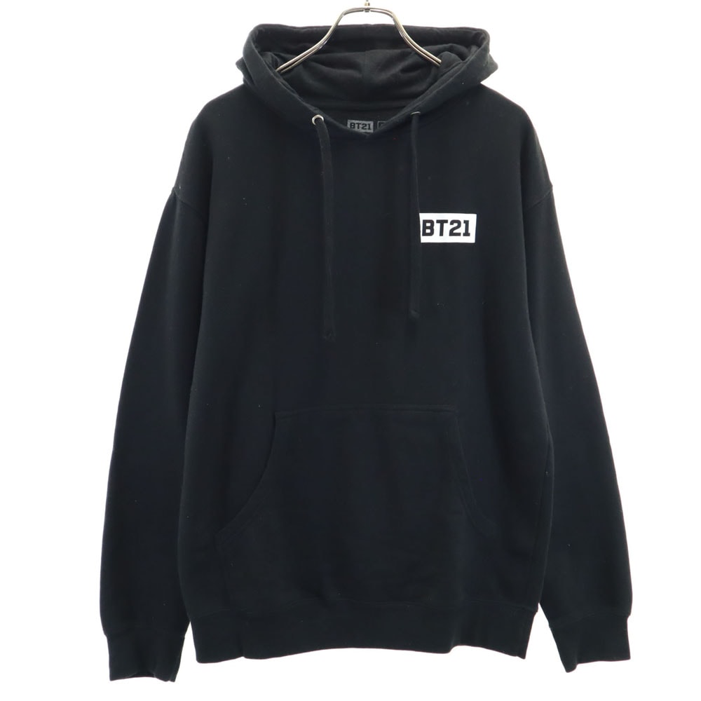 BT21コラボ プリント 長袖 スウェットパーカー M ブラック系 裏起毛 USA製 メンズ