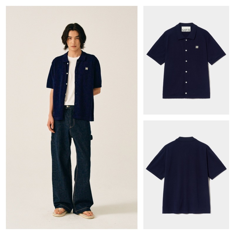 【SATUR】 BASIC COTTON COLLAR HALF CARDIGAN : CLASSIC NAVY