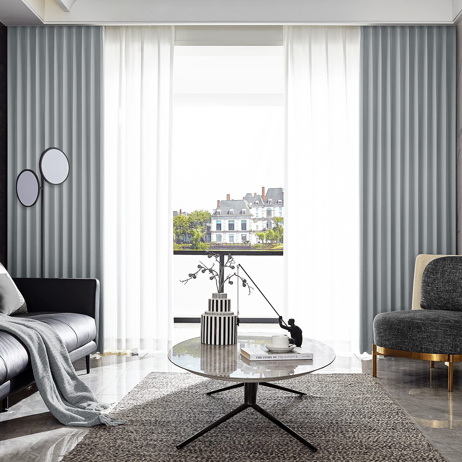 かえるの家 カーテン 4枚セット 1級 遮光 小窓 ドレープカーテン UVカット 形態記憶加工済み 断熱 節電対策 昼夜目隠し 保温 おしゃれ 洗える 洗濯 機対応 (カーテン2枚 レース2枚) 幅1