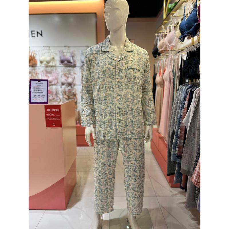 スターフィールド安城ガーゼ綿フラワーパターン男性パジャマ(MP8798A LGR)