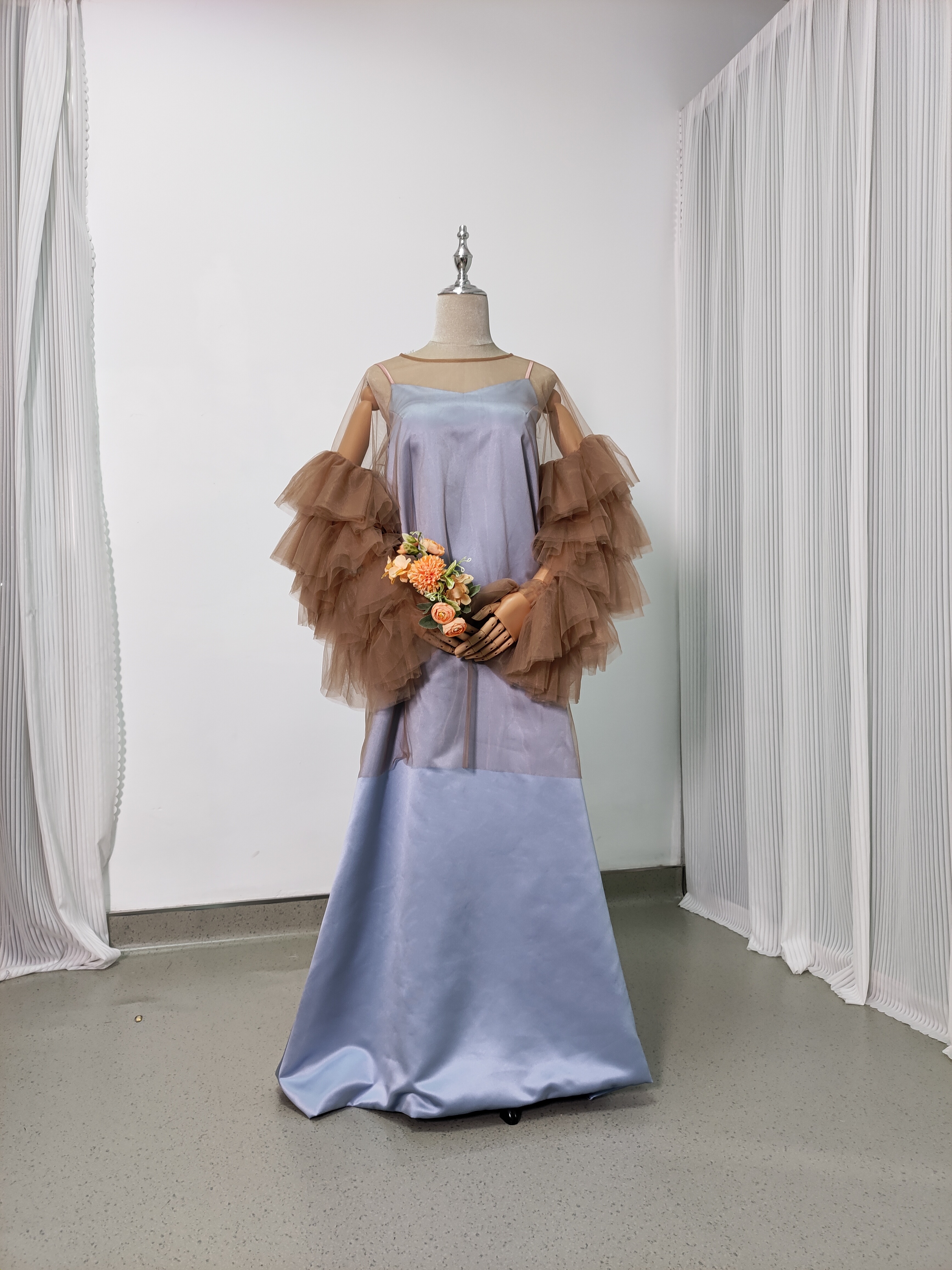 人気上昇！2ways パーティードレス 水色 ブラウン 披露宴/結婚式 前撮り