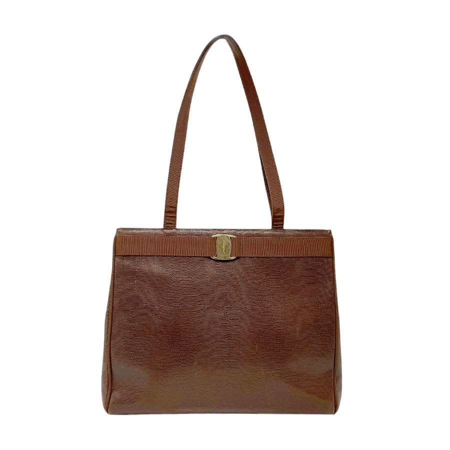 サルヴァトーレフェラガモ Salvatore Ferragamo ショルダーバッグ ヴァラ 型押しレザー ブラウン ゴールド レディース n0673