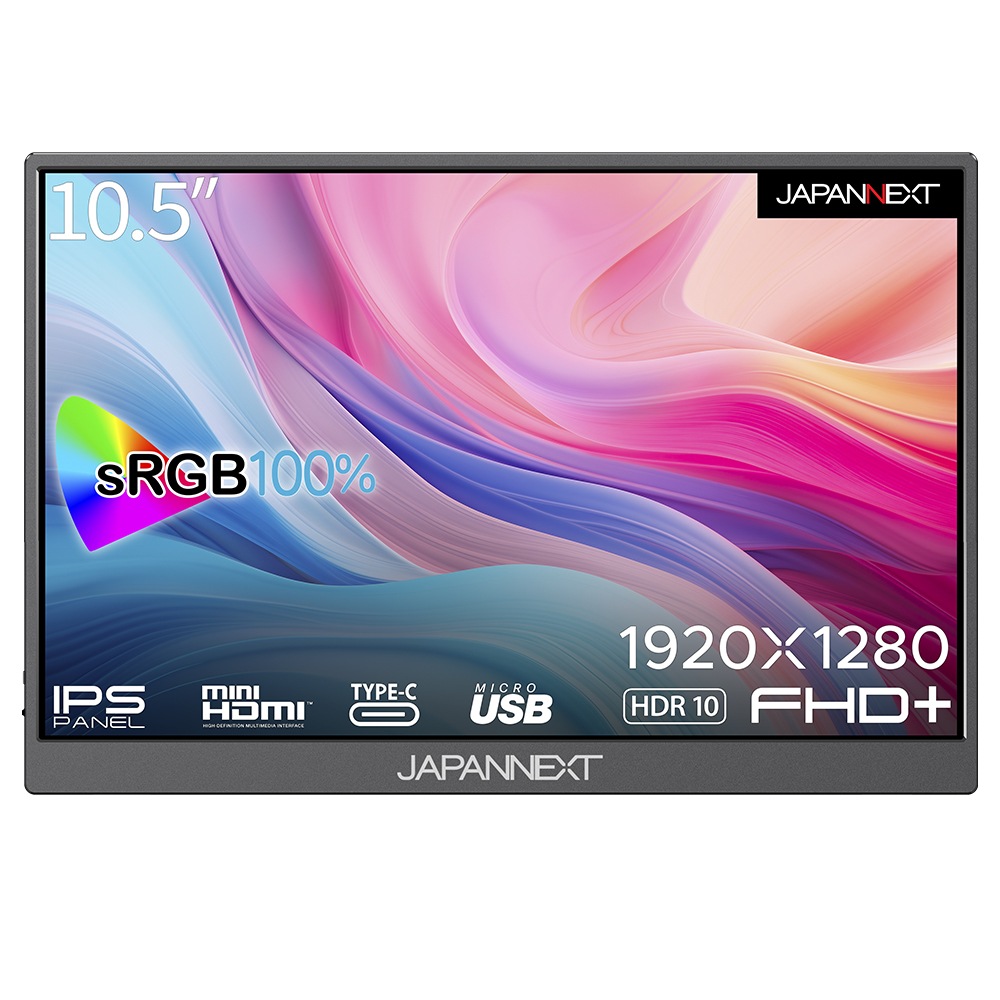 JAPANNEXT(ジャパンネクスト) 10.5型 モバイル液晶ディスプレイ(フルHD/IPS/光沢/50ms(GtG)/miniHDMI /USB-C/スピーカー搭載/FreeSync/フリッカーフ