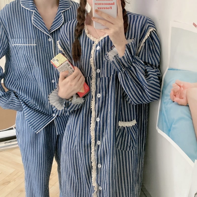 メンズ ペア パジャマ ルームウェア ナイトウェア ストライプ 寝巻 カップル 夫婦 ペアルック 4,768円