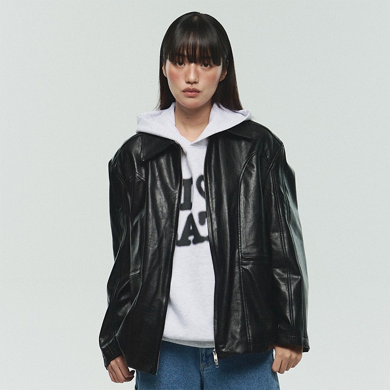 CAT LOGO VEGAN LEATHER JACKET