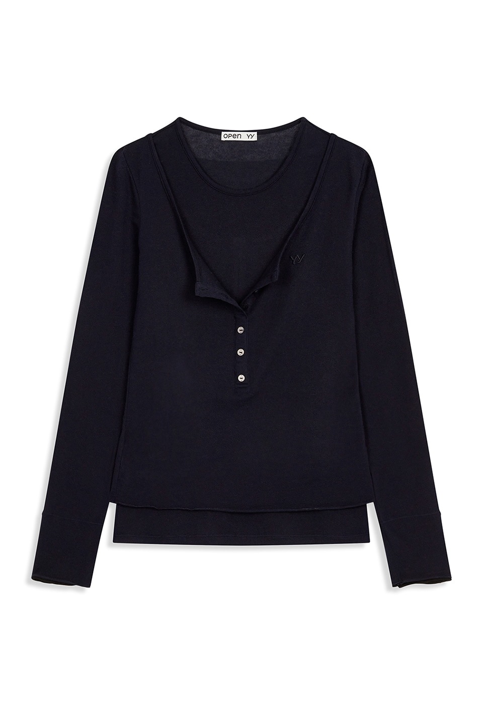 【OPEN Yy】25FW LAYERED HENLEY LOUNGE TEE : NAVY