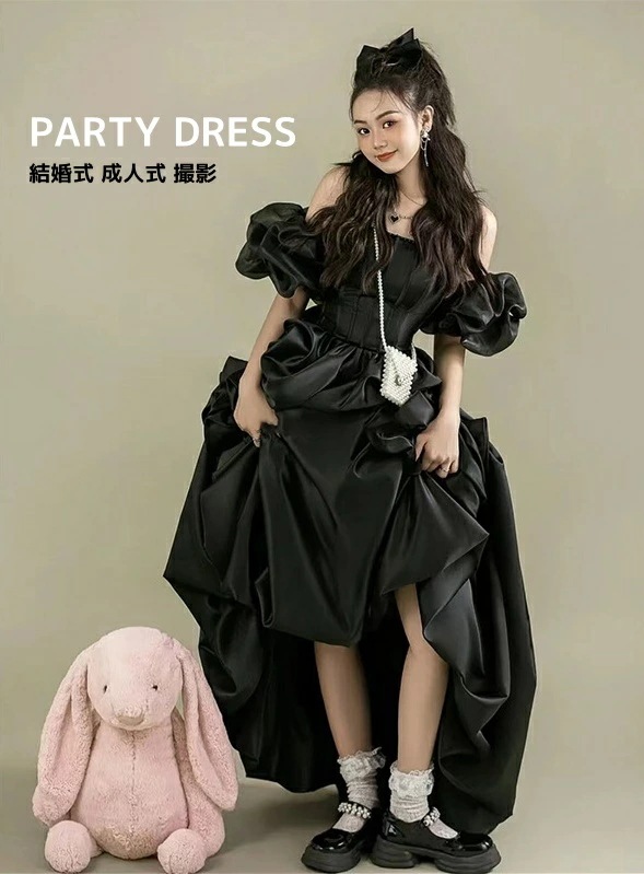 新品入荷 スウィート 森系 プリンセス風 撮影 レディースドレス パーティードレス イブニングドレス 結婚式 小柄 ブラック 花嫁ドレス ロングドレス 高級感 上品 きれいめ 礼服 成人式 前撮り カ